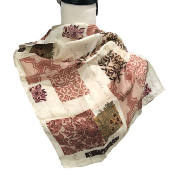 Gap Terracotta Cream 100% Silk Traditional Patchwork Motif Scarf - Picture 1 of 9